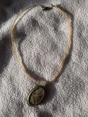 Vintage Gold Religious Pendant Necklace with Baby Medallion